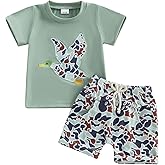 KtwHarnu Kids Toddler Baby Boy Hunting Outfit Duck Camo Embroidery Short Sleeve T Shirt Shorts Set Hunter Summer Clothes