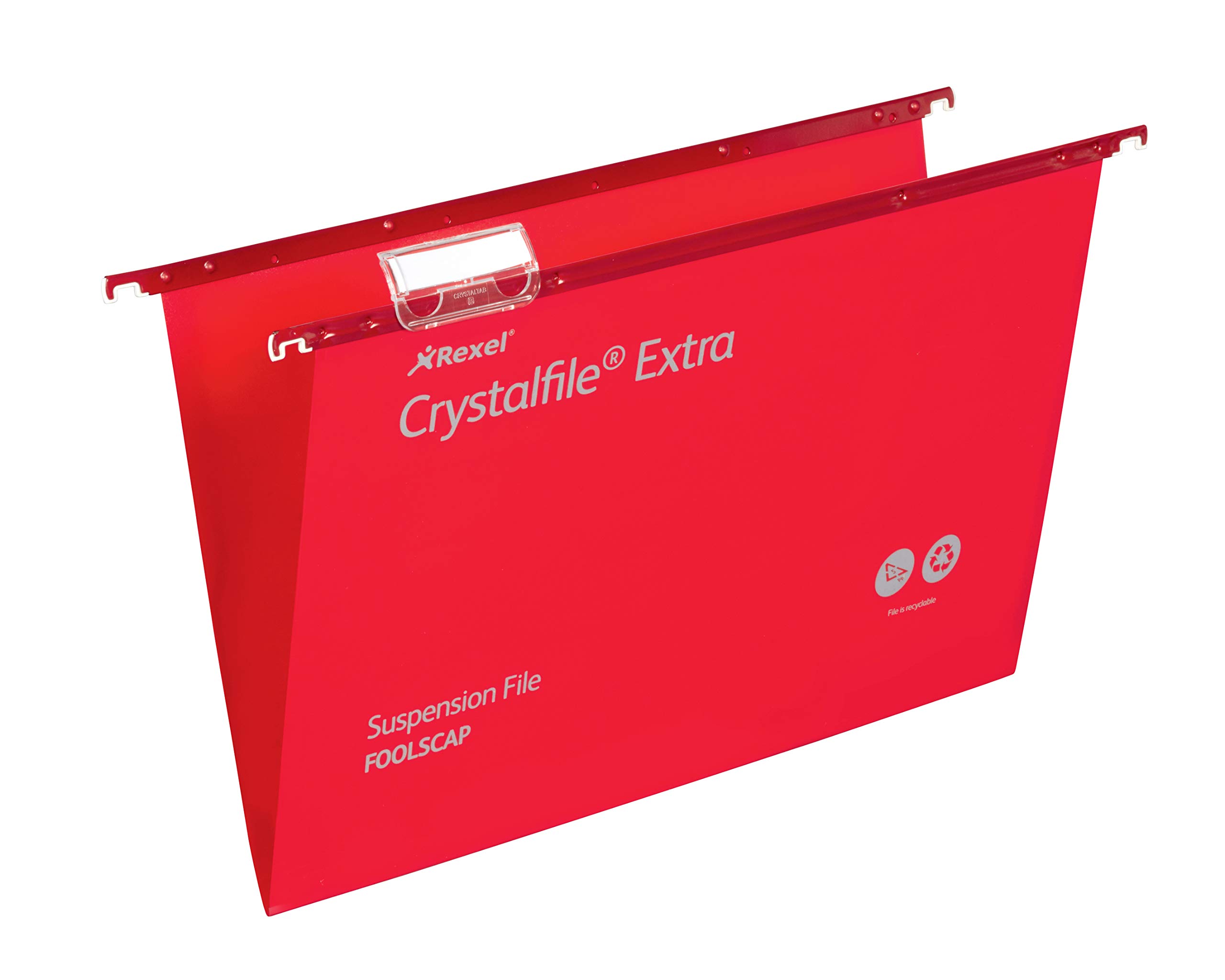 Rexel Foolscap Heavy Duty Suspension Files with Tabs and Inserts for Filing Cabinets, 15 mm base, Polypropylene, Red, Crystalfile Extra, Pack of 25, 70629 — image 1