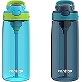 Contigo Kids 20oz 2-Pack Aubrey Water Bottles with Cleanable Silicone Straw Spill-Proof Lid Dishwasher Safe Blue Raspberry/Cool Lime & Blueberry/Juniper BPA-free