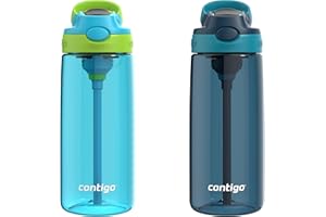 Contigo Kids 20oz 2-Pack Aubrey Water Bottles with Cleanable Silicone Straw Spill-Proof Lid Dishwasher Safe Blue Raspberry/Cool Lime & Blueberry/Juniper BPA-free