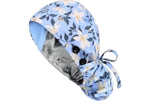 YUEST Satin Lined Scrub Caps with Buttons & Sweathand, Surgical Caps for Women