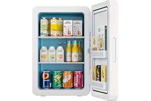 Kikihuose 22L/30Cans Mini Fridge for Bedroom, 12v DC Portable Cooler & Warmer, Mini Refrigerator with Glass Front, for Car Office Desk & Dorm Food Beverage Skincare Makeup (White)