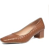 NEWBELLA Women’s Patent Square Toe Pumps - Low Chunky Block Heel Dress Shoes for Office, Party & Daily Wear