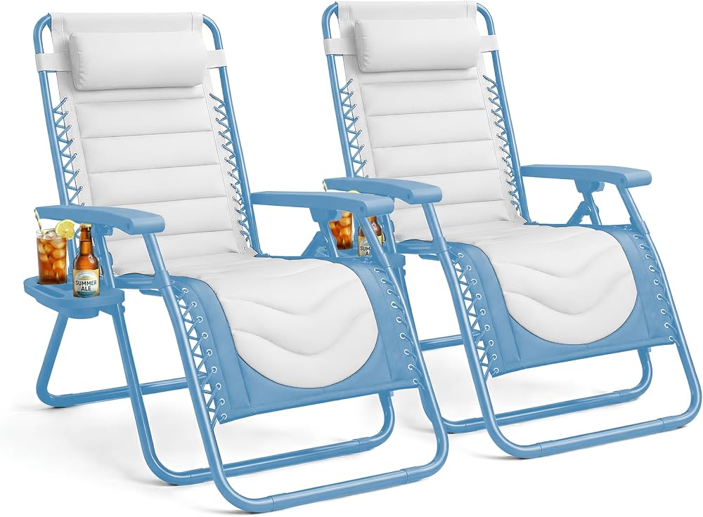 KEPLIN Set of 2 XXL Premium Heavy Duty Padded Two Tone Zero Gravity Chairs