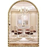 JIINGYO Arched Mirror for Wall, 24"x36" Gold Arch Bathroom Vanity Mirror, Metal Floral Frame Decorative Arch Wall Mirror, Antique Gold Arched Mirror for Washroom, Bedroom, Entryway, Living Room