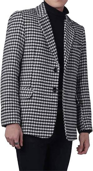 Amazon Qzi ブレザー千鳥格子スタイリッシュなディナージャケット2つボタン結婚式ブレザー花柄パーティードレススーツコート コート ジャケット 通販