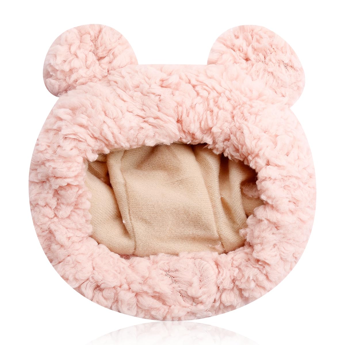 GLADFRESIT Pet Bear Plush Head Covers Adjustable Cute Hat Headgear Soft Costume Winter Warm Headwear for Cat Dog (Pink)