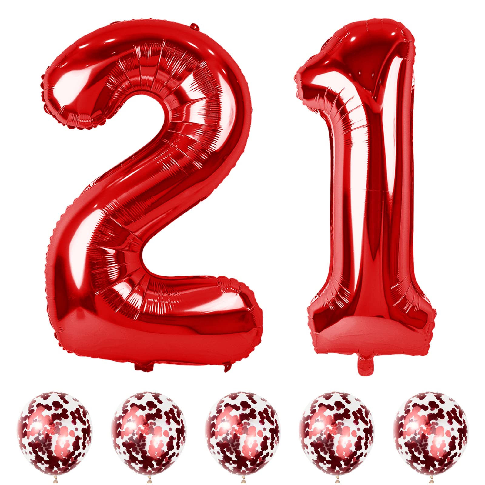 Photo 1 of 21st Birthday Balloons for Her Red, 40 Inch Giant Red Foil Number 21 Balloons with Red Confetti Balloons Kit, Digit 2 & 1 Helium Balloons for Boys Girls Women 12th 21st Anniversary Party Decorations
