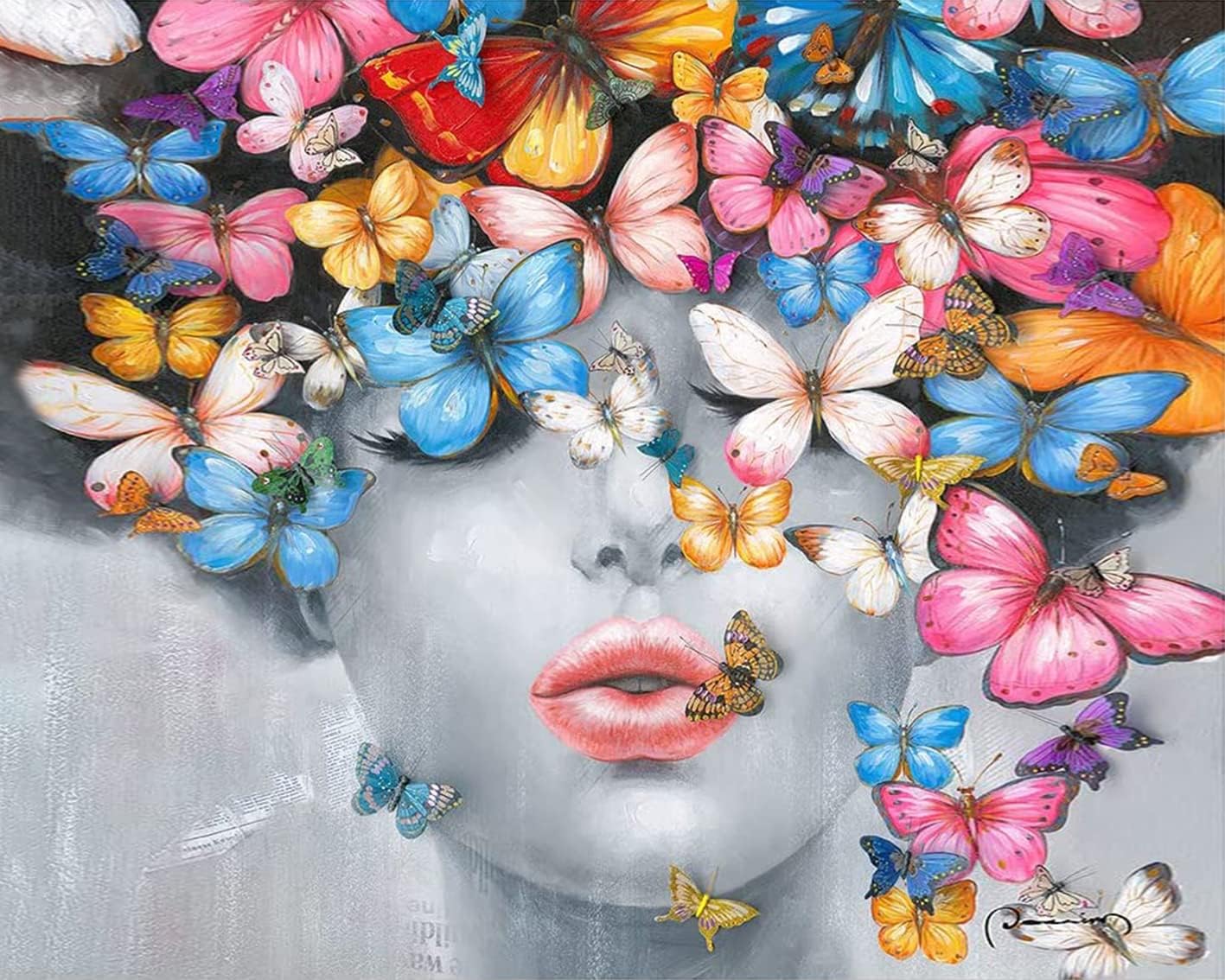 Paintings - TUMOVO Colorful Butterfly Paint by Number for Adults Butterfly Woman DIY Painting by Number Kits for Kids & Beginner Butterfly Paint by Numbers 16 x 20 inch Gift (Frameless)