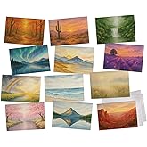 24 Pack Peaceful Landscape Blank Note Cards Set – Nature Scenery Watercolor Art Designs – Tranquil Forests, Mountains, Meadows – Blank Inside Stationery for Encouragement, All-Occasion, Thank You