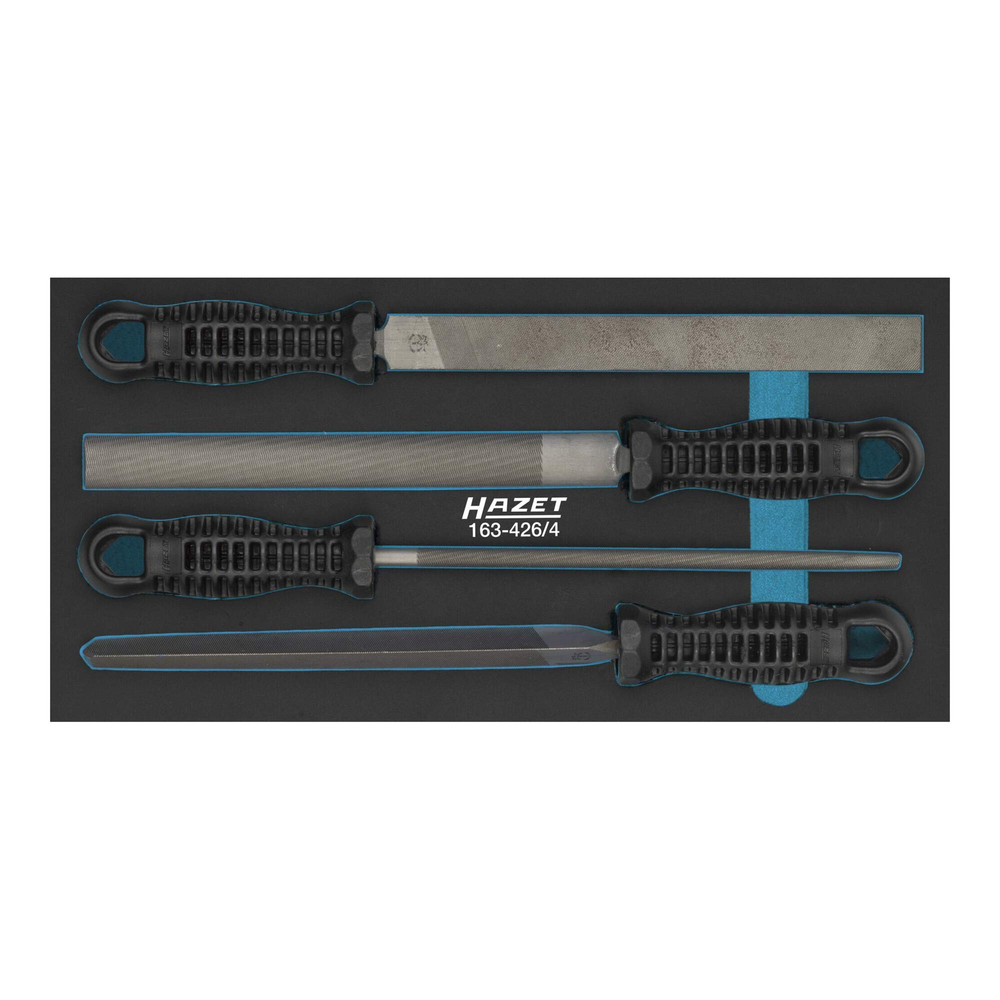HAZET File Set 163-426/4 I 4-Piece Set with 1x Flat Blunt, 1x Half Round, 1x Round and 1x Triangular I Infinite Combination Possibilities I with Safety Insert System