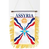 Assyria Fringed Rear-View Mirror Window Hanging Flag with Suction Cup