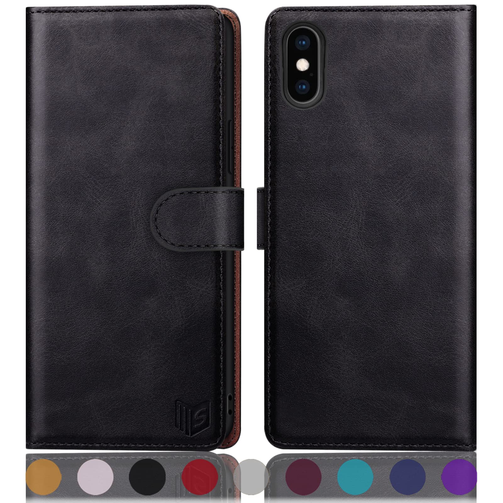 SUANPOT for iPhone X/XS 5.8"case with [Credit Card Holder][RFID Blocking],PU Leather Flip Book Protective Cover Women Men for Apple X/XS Phone case Black