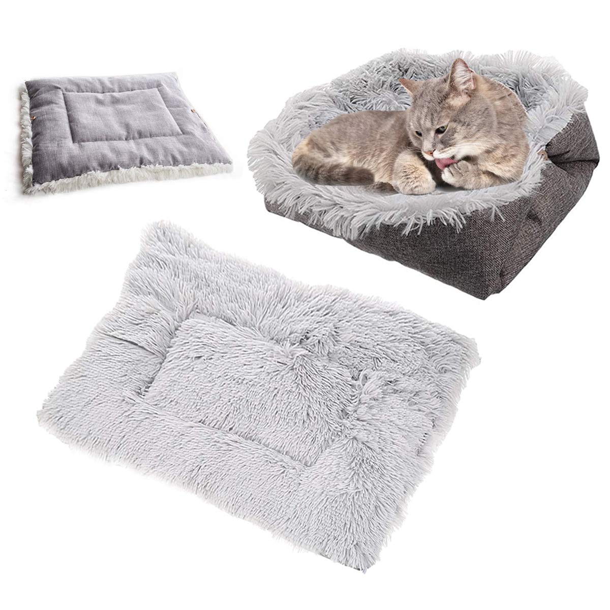 Ledeak Cat Cushion Bed, Plush Pets Puppy Kitten Small Dog Super Soft Warm Washable Foldable Sleeping Bag House Pads Thermal Mat Blanket for Basket Carrier Indoor Outdoor Toy (Grey)
