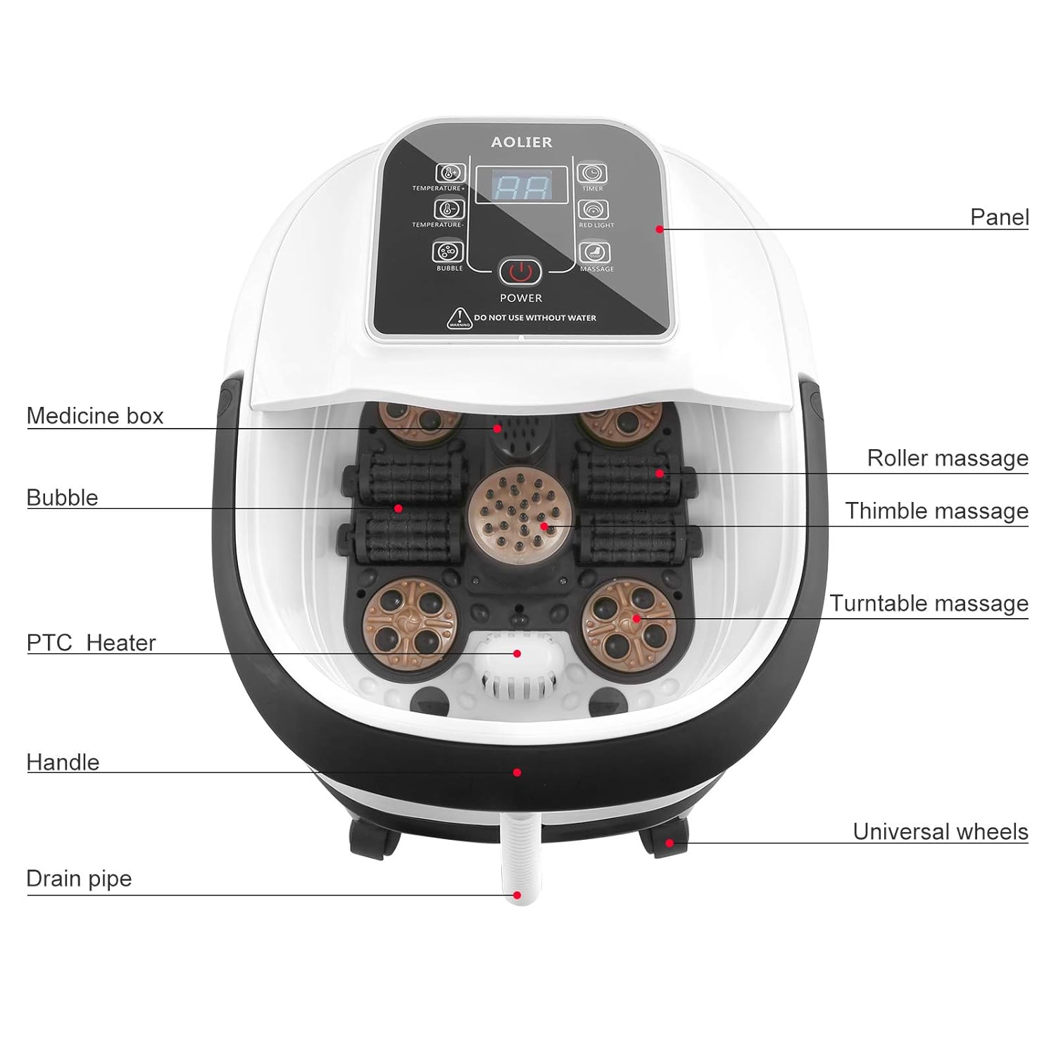 Foot Spa Bath Massager with Heat Bubbles, Automatic Tai Chi Massage Roller and Maize Roller, Red Infrared Light, Medicine Box, Timer and Temp Adjustable Pedicure Foot Soak Tub for Stress Relief: Beauty