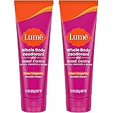 Lume Whole Body Deodorant Plus Sweat Control - Smooth Cream Tube - 72 Hour Odor And Sweat Control - Baking Soda Free, Skin Loving - 3.0 ounce (Pack of 2) (Clean Tangerine)