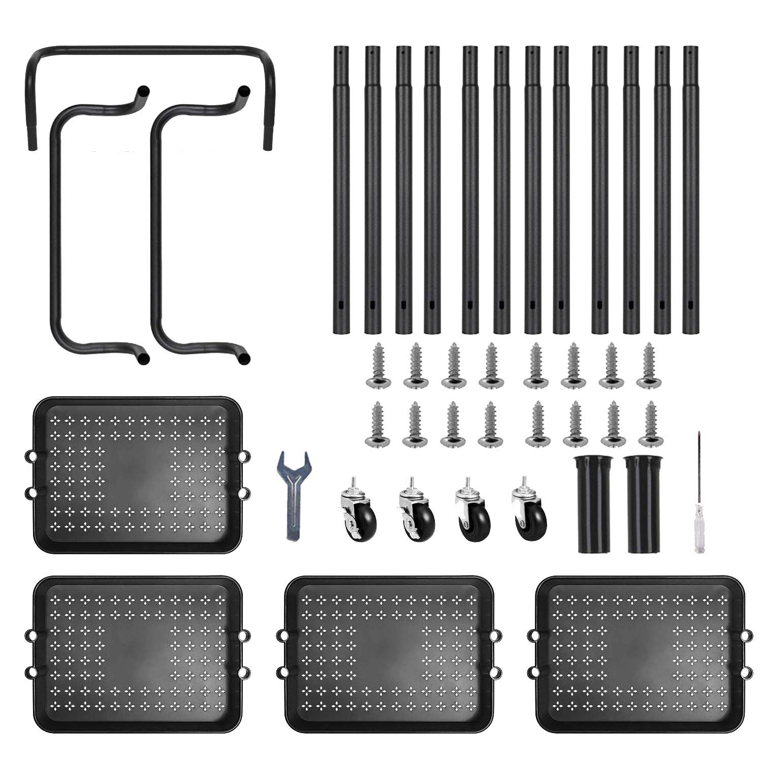 DTK 4 Tier Utility Rolling Cart with Wheels, Storage Kitchen Organizer Craft Cart with Shelves, Trolley Mobile Cart for Office, Kitchen, Bathroom (Black) Frank