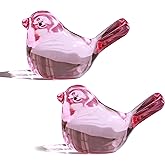 H&D HYALINE & DORA Set of 2 Handmade Glass Bird Figurine Blown Glass Birds Ornament Crystal Art Animals Decorative Collectible Figurines(Pink)