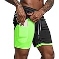 Leidowei Men's 2 in 1 Workout Running Shorts Lightweight Training Yoga Gym 7" Short with Zipper Pockets