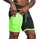 Leidowei Men's 2 in 1 Workout Running Shorts Lightweight Training Yoga Gym 7" Short with Zipper Pockets