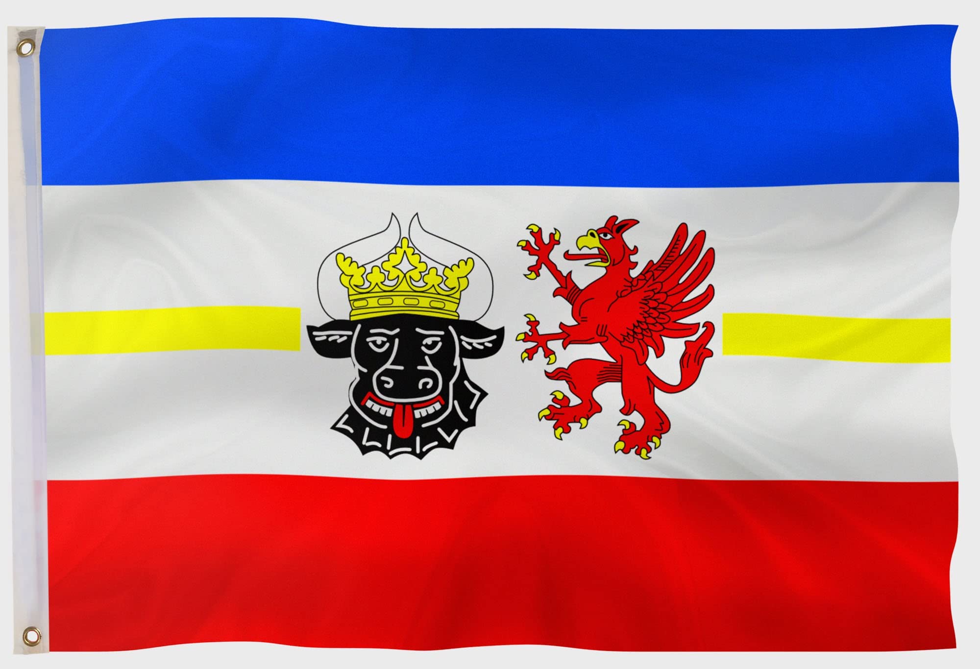 PHENO FLAGS Mecklenburg-Western Pomerania flag - German flag 3x5ft with brass eyelets - weatherproof flag for flagpole - 100% polyester – 90x150cm