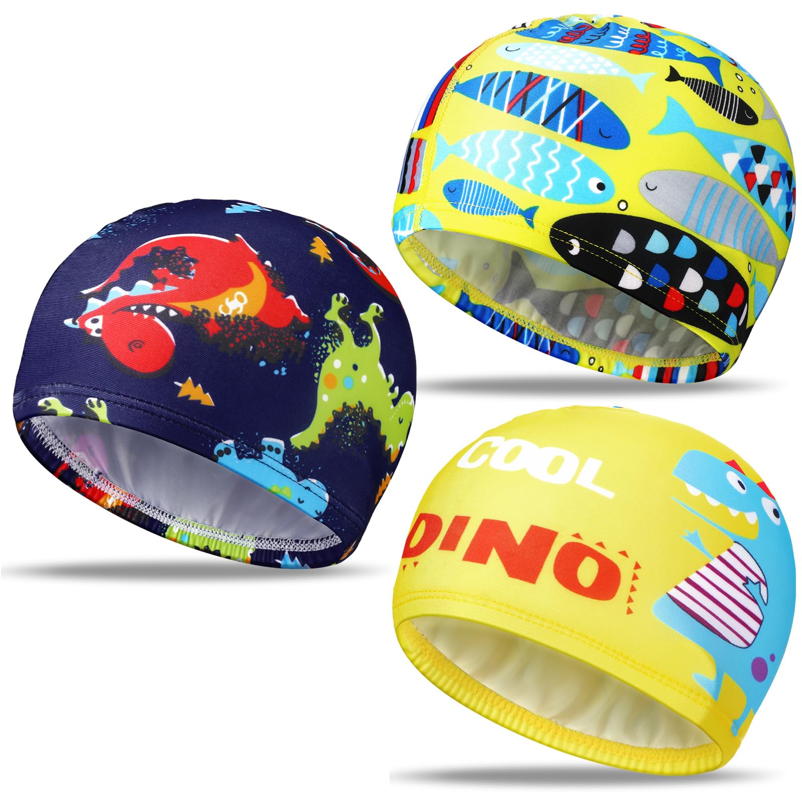 Photo 1 of Geyoga 3 Pcs Kids Swim Caps for Boys Girls Age 2-12 Swimming Hat Pool Cap Child Swim Hat for Toddler Youth(Cute Style)
