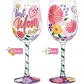 NymphFable Best Mom Ever Hand Painted Wine Glass Mum Birthday Gift for Mom from Daughter, 15oz
