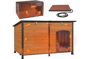 Aivituvin Heated Dog House Outdoor 59" Extra Large Insulated Dog Kennel with Heating System & Insulation Liner,All-Around Iron Frame