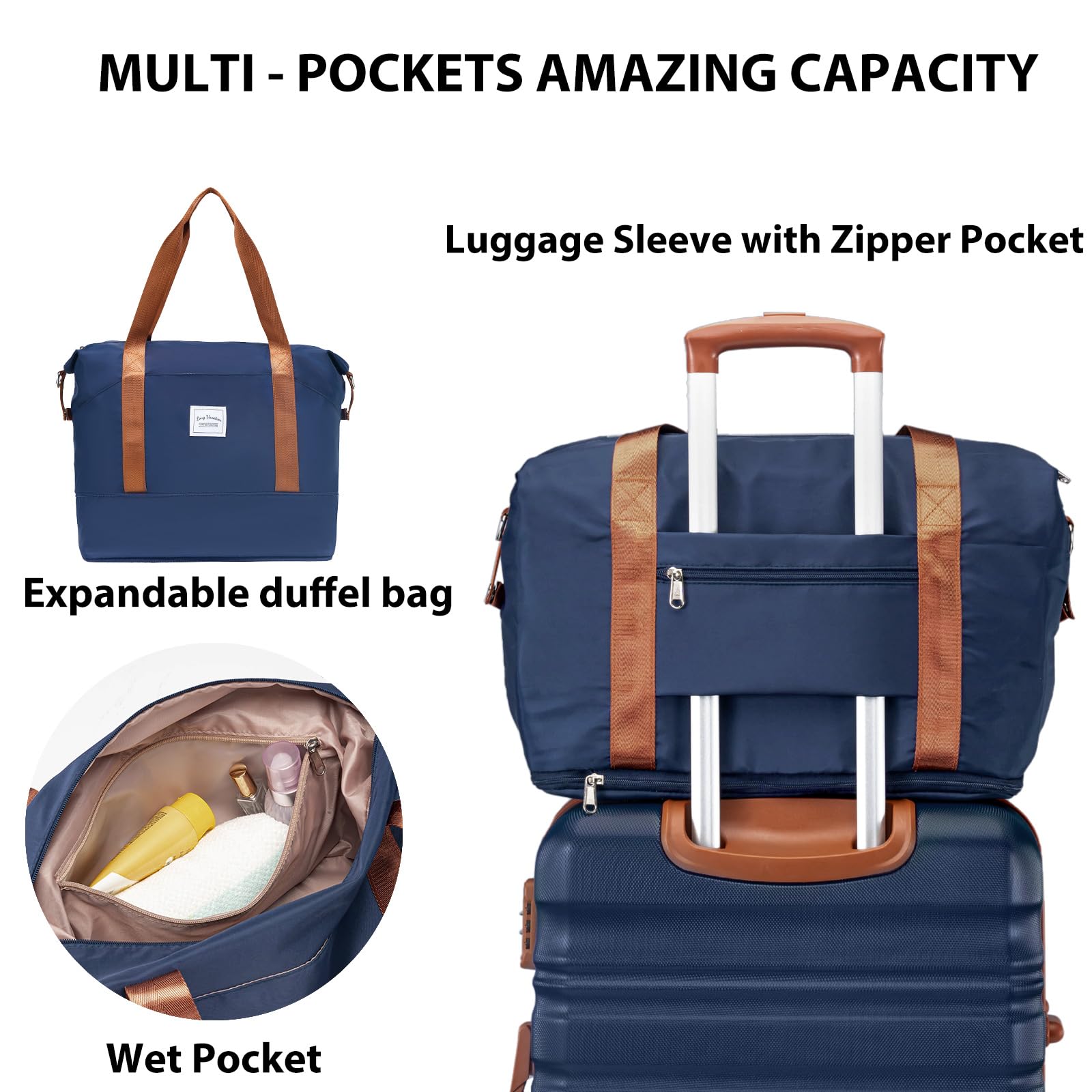 LONG VACATION Luggage Set 6 Piece Luggage ABS hardshell TSA Lock Spinner Wheels Luggage Carry on Suitcase (NAVY, 6 piece set)