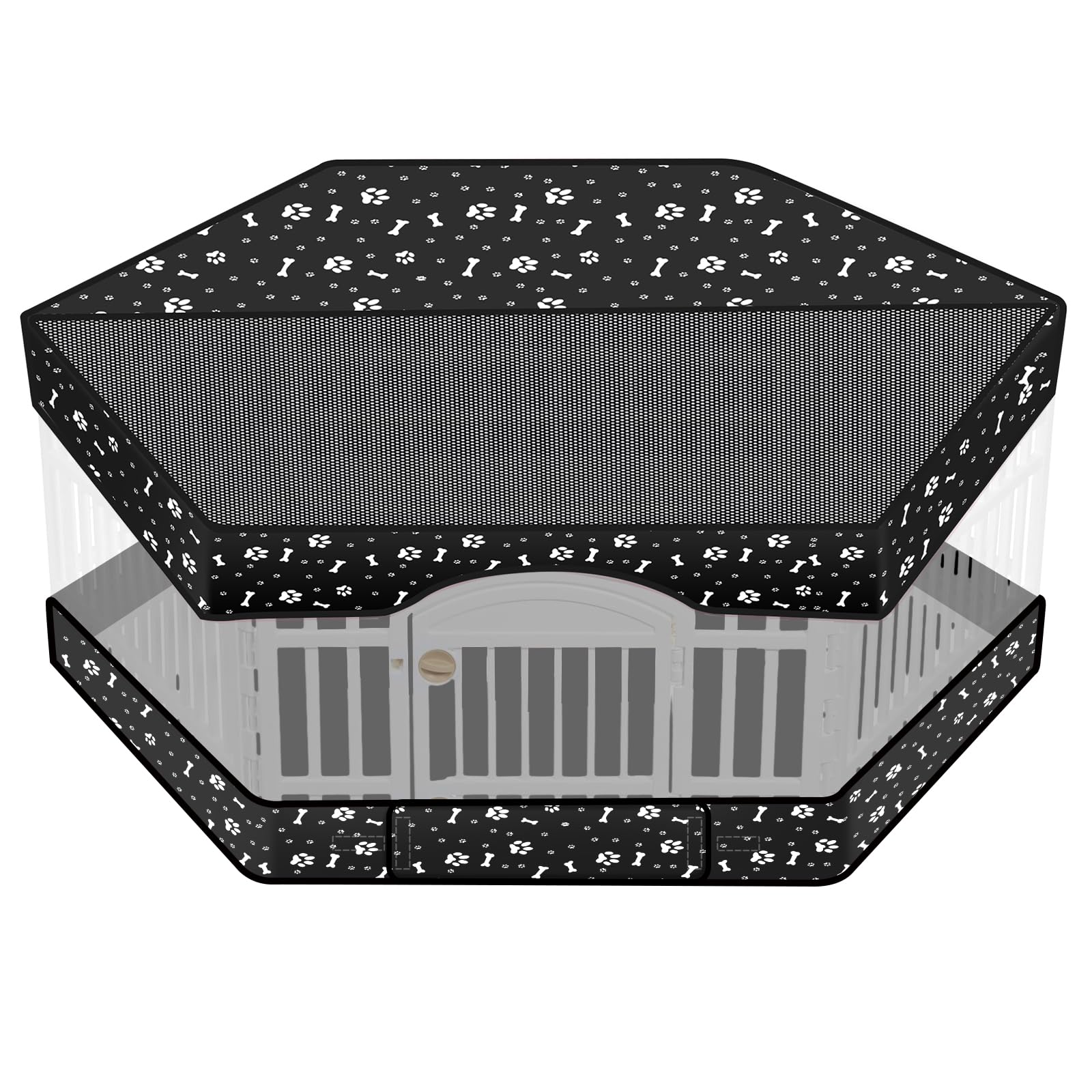 Photo 1 of 2 Pack Dog Playpen Top Mesh Cover and Bottom Pad Fits for 36?w 24?h 6 Panels Play Pen Indoor Outdoor Dog Crate Puppy Exercise Mat Reusable Washable, Hoop & Loop Design, Playpen Not Included(Black)