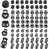 Sunenlyst 150Pcs Cord Locks, Plastic Cord Lock for Drawstrings, Shoelace Locks Spring Toggle Stopper with 5 Sizes, Cord Stops for Drawstring, Paracord, Clothing and Bags (160 Dark Black)