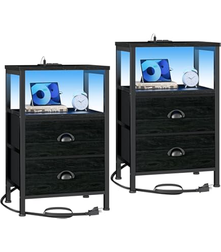TRIFEBLE Night Stand Set Of 2 – End Tables 11 X 15 X 23.4 Inches – Black – Made In China