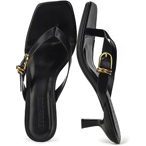 YULVSHOE Women's Kitten Heels Square Open Toe Flip Flop 2 Inch Thong Heels Heeled Sandals for Women