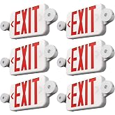FREELICHT 6 Pack Red LED Exit Signs with Emergency Lights | Two LED Adjustable Heads, 90min Battery Backup, Hard Wired, UL Listed, AC 120/277V, Flame Retardant for Commercial Use