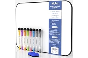 Nicpro Dry Erase Whiteboard A3, Magnetic Double Sided 12 x 16 White Board with Black Border, Including 8 Water-Based Pens and