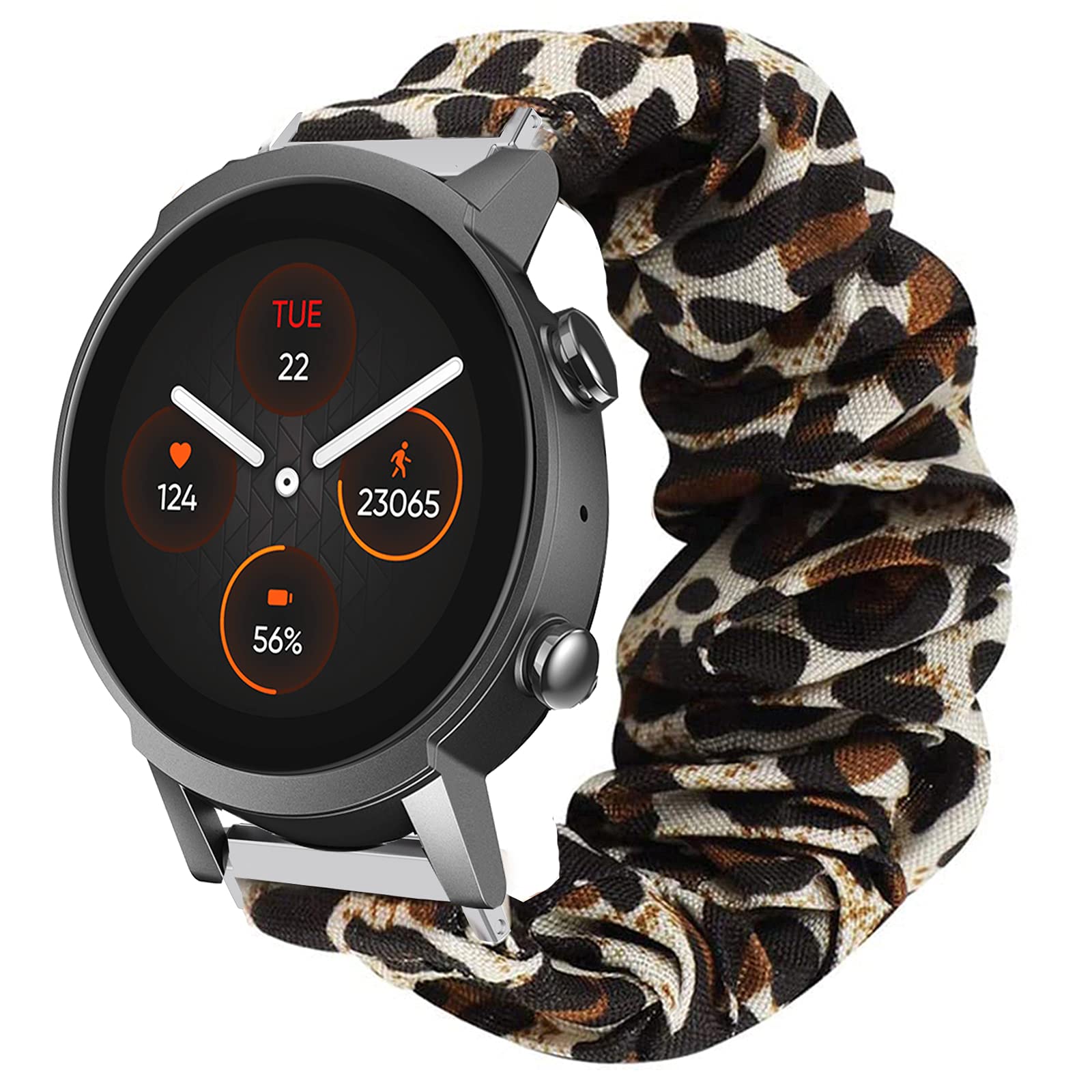 Giaogor Compatible for Ticwatch E3 Band, Fabric Elastic Scrunchie Elastic Women Cute Replacement Straps Compatible for Ticwatch E3 Smart Watch (Leopard)