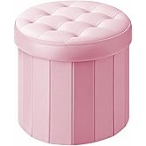 Bsketa® Folding Storage Ottoman Round 14" x 14" x 13"Inch Foot Stool with Thicker Foam Padded Seat Small Velvet Storage Ottoman Bench Foot Rest for Living Room Foldable Coffee Table(Pink)