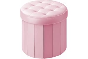 Bsketa® Folding Storage Ottoman Round 14" x 14" x 13"Inch Foot Stool with Thicker Foam Padded Seat Small Velvet Storage Ottoman Bench Foot Rest for Living Room Foldable Coffee Table(Pink)