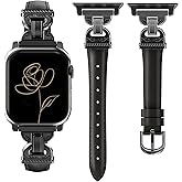 Vipluck Slim Leather Band Compatible with Apple Watch Bands Women 38/40/41/42mm Dressy Slim Leather Strap with Designer Interlock Buckle Bracelet for iWatch Series 10/9/SE/8/7/6/5/4/3/2/1 Black