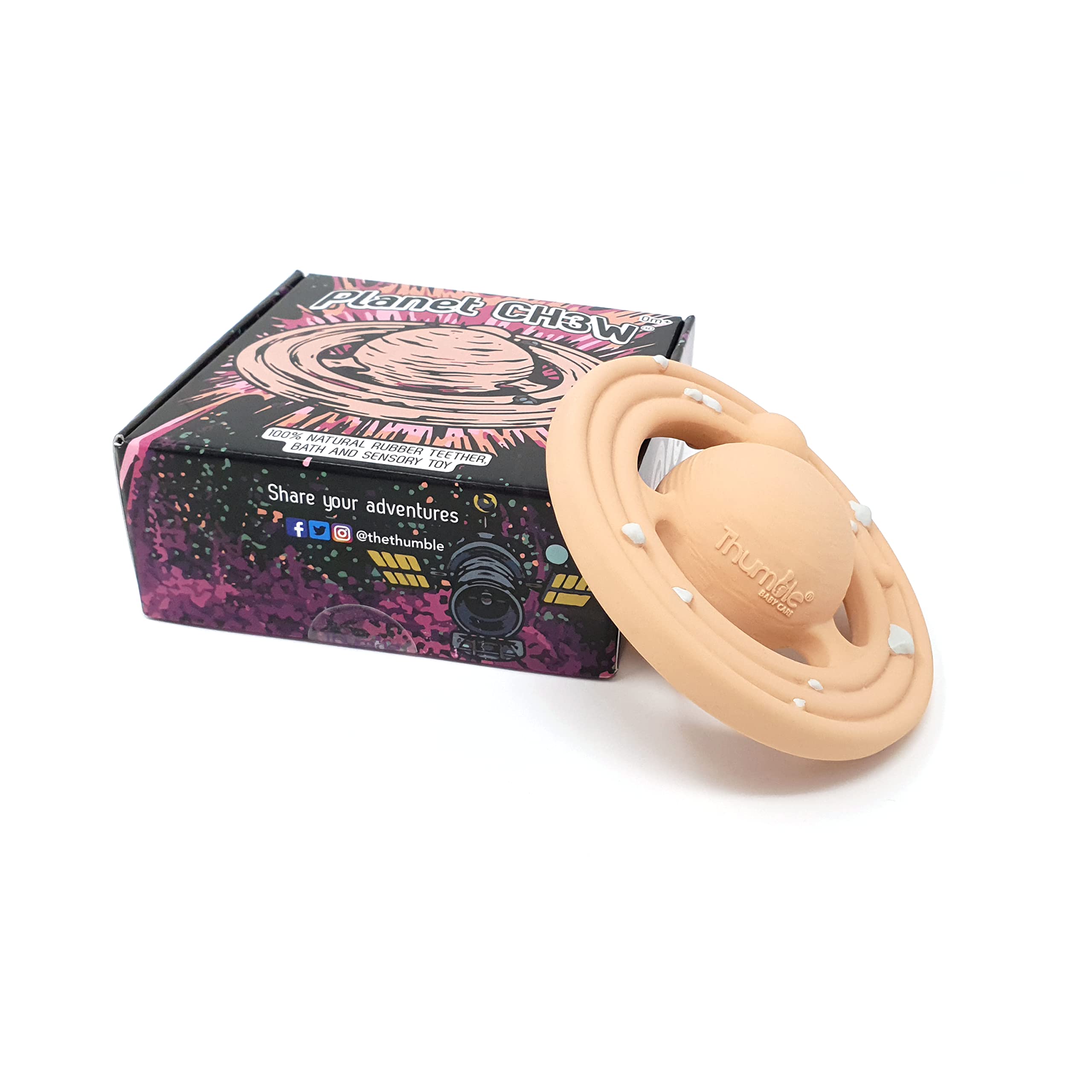 Natural Rubber Planet Baby Toy - Planet CH3W (Peach) - Teething Ring - Bath Toy - Space Toy - Grasping Toy - Perfect Unique Baby Gift - Teething Toys for Babies