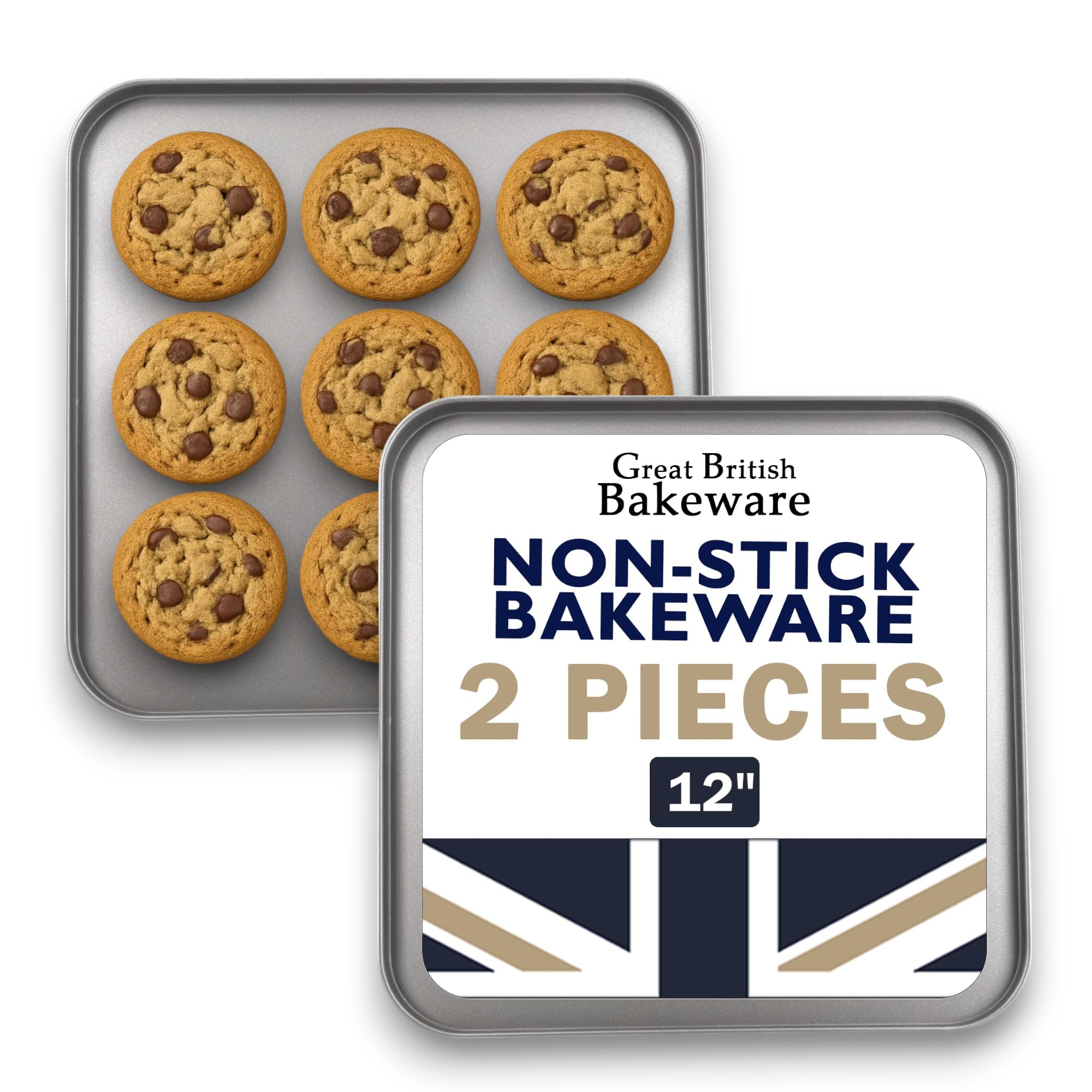 2X 31cm Square Oven Baking Tray, Superior Double Coated Non Stick, Made in England