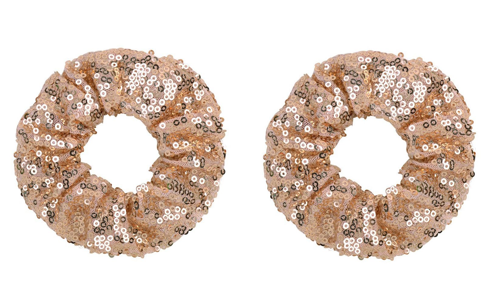 ZOONAI Women Teen Girls Sequins Satin Scrunchies Hair Accessories Elastic Sparkly Hair Ponytail Holder Hair Tie - Set of 2 (Champagne)