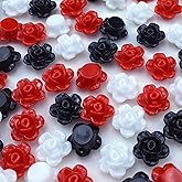 250 PCS Candy Color Rose Flower Beads Acrylic Flat Back Loose Spacer Beads Pastel Colorful Embellishments with Hole for Jewelry Making Necklace Bracelets Earring Crafts(Mixed Black/White/Red Series)