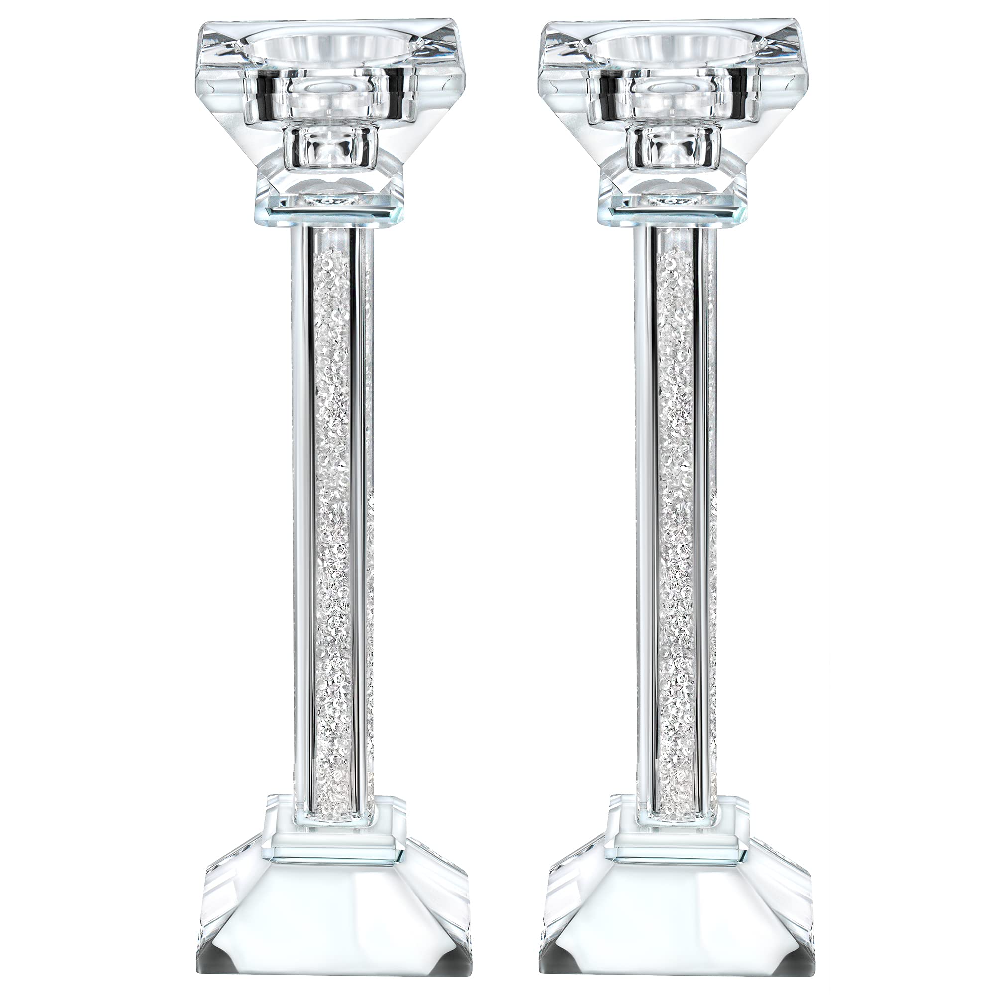 Crystal Candle Holders – Genuine Candlestick & Pillar Holder – Fine Craftsmanship Ultra Elegant Modern Centerpiece Decor for Mantelpiece, Living Room, Wedding & Events (2, 22 cm)