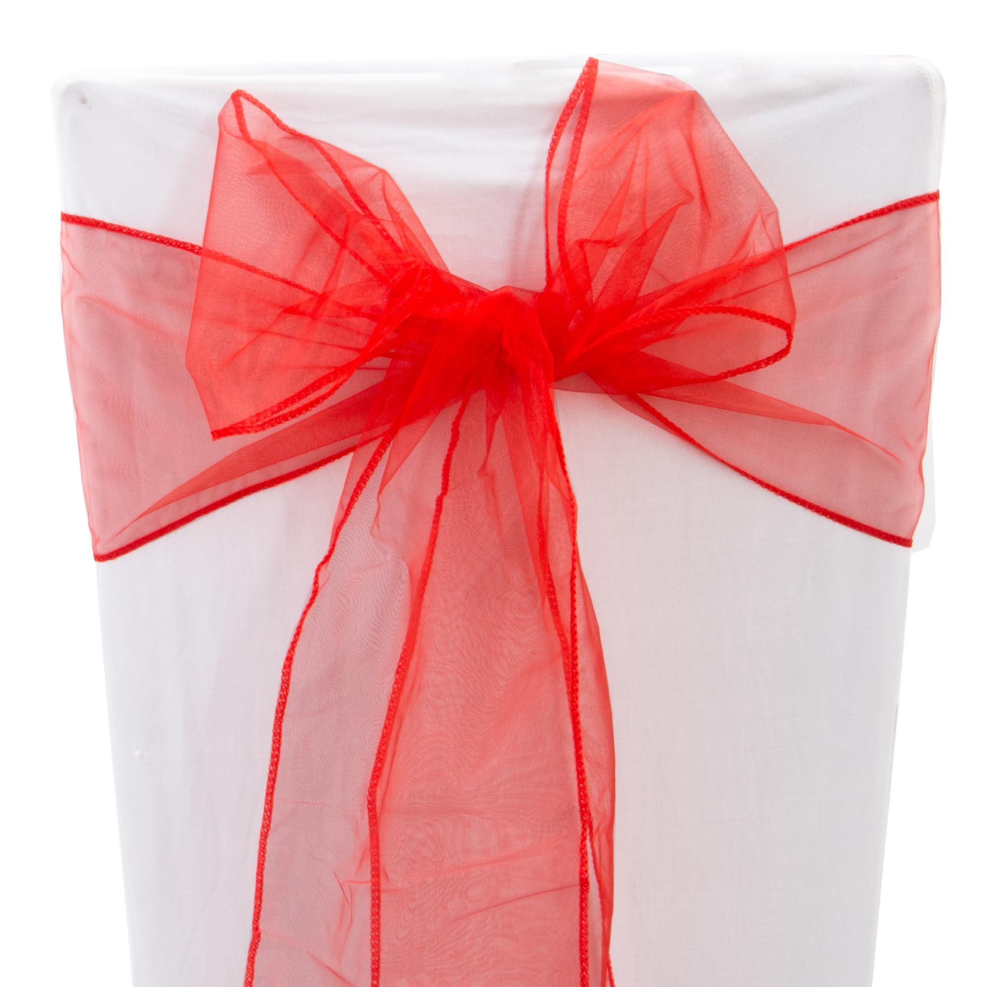 Time to Sparkle 50PCS 17x280cm Organza Chair Sashes Wider Fuller Cover Party Decoration Bow Sashes for Wedding -Red