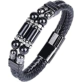 Mrcaois Mens Leather Turquoise/Tiger Eye/Obsidian/Lava Stone Bracelet–Braided Multi‑Layer Wristband Cuff Bangle Barcelet–Jewelry Box and Pouch Packing