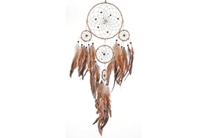 HOLSM-III Brown Dream Catchers - Rooster Feathers with Multiring, Handmade Large Dreamcatcher for Bedroom, Dream Catcher for Girls, Dream Catchers for Boys, Dream Catcher Wall Decor