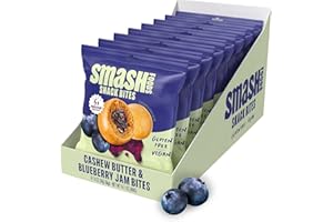 CHIA SMASH Smash Foods Blueberry Energy Bites | 5 Gluten-Free Vegan Snack Balls with No Sugar Added | 5g Protein, Superfood Jam, Chia Seeds | On-the-Go Convenience | Cashew Butter & Blueberry | 8 Packs
