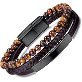 RepaTime Tiger Eye Leather Bracelet Beaded Bracelet for Men Leather Bracelet - Many Layer Black Leather Bracelets Wristband with Adjustable Spiritual Jewelry, Trendy Design Gift for Men