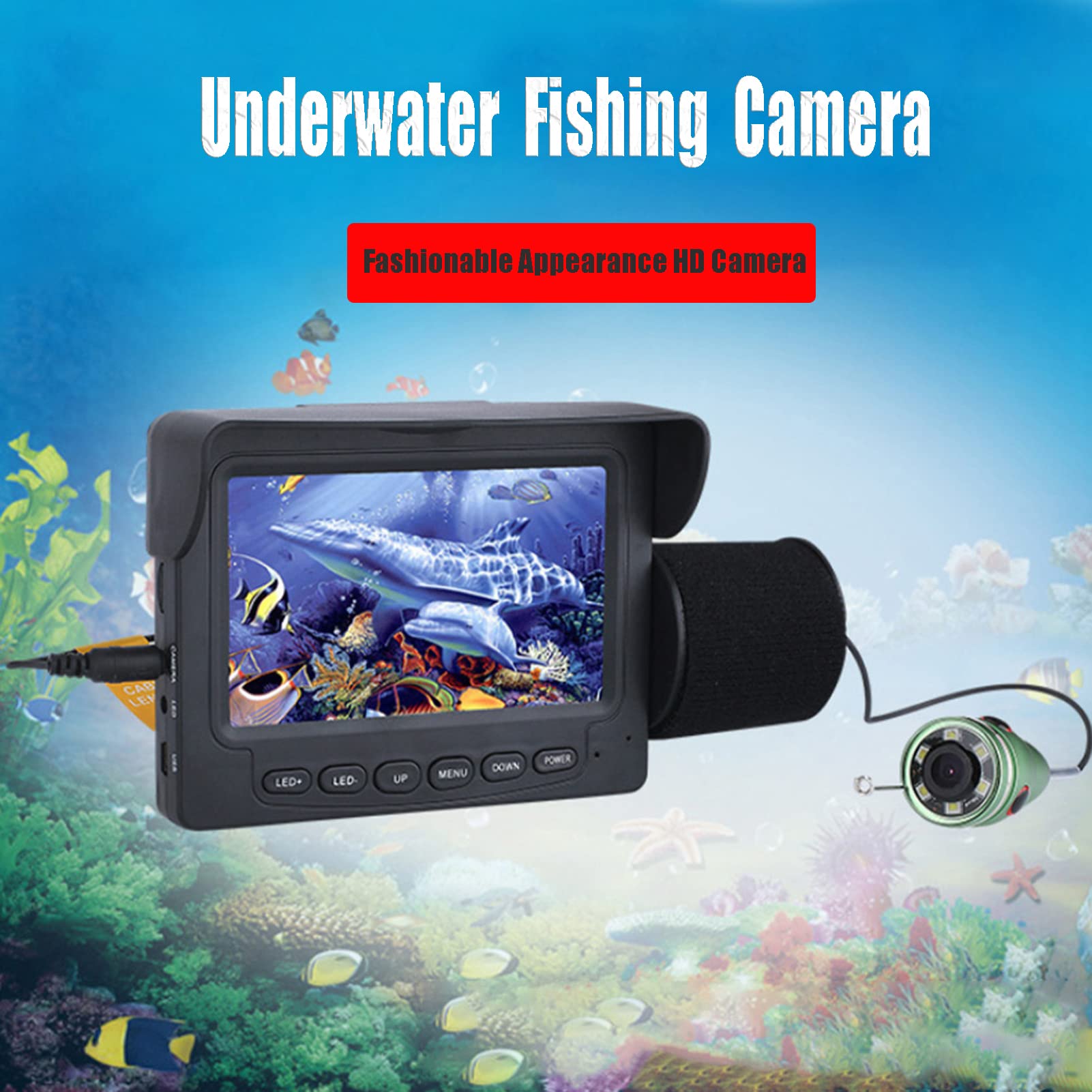 Hilitand Fish Finder Kit, Underwater Fishing Camera with 4.3'' Display, Portable Video Fish Finder, Led Brightness Adjustment, Aluminum Alloy 165° View Fish Model Camera, for Lake Fishing